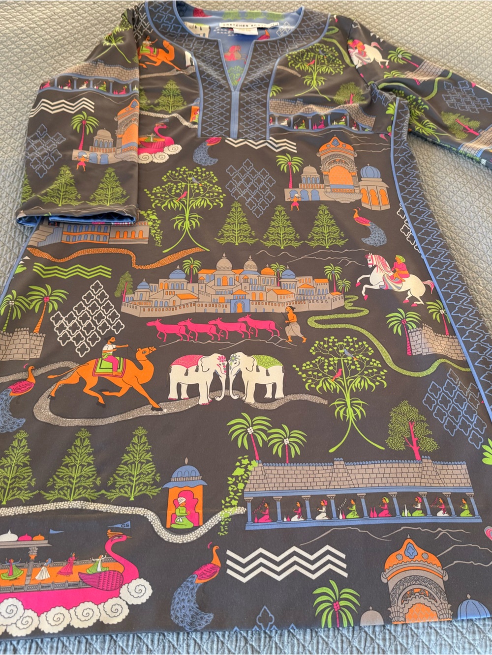 Gretchen Scott bright Asian print dress. Size 12.